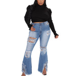 Frayed Cut-Off Flared Pants Plus Size Jeans Wholesale
