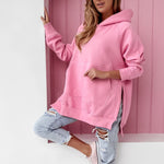 Solid Color Long Sleeve Oversize Side Slit Sweatshirts Wholesale Women Hoodies