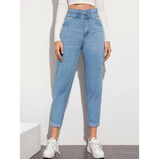 Fashion Solid Color High-Waisted Slim Jeans Wholesale Jeans