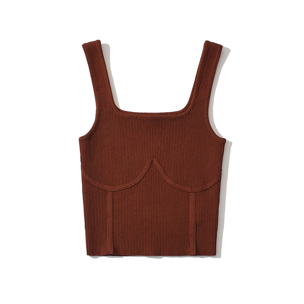 Sexy Square Neck Knit Vest Sling Solid Color Slim Wholesale Crop Tops