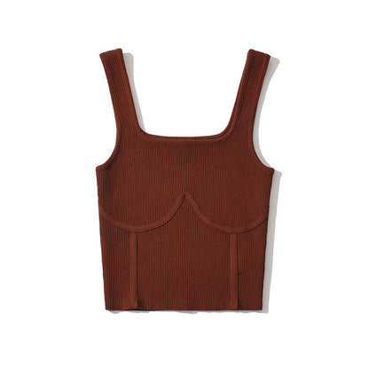 Sexy Square Neck Knit Vest Sling Solid Color Slim Wholesale Crop Tops