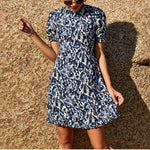 Women Fashion Floral Print Bubble Sleeve Wholesale Mini Dresses Summer