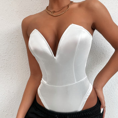 Solid Color Off Shoulder V Neck Tube Top Wholesale Bodysuits For Women