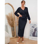 Long Sleeve Knit Wrap Tops & Slim Fit Skirts Wholesale Women'S 2 Piece Sets
