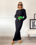 Pleated Slim Long Sleeve Solid Color Commuter Maxi Dress Wholesale Dresses
