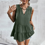 Fashion V Neck Sleeveless Shirt Solid Color Loose Summer Tank Tops Wholesale