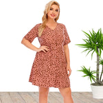 Dot Printed V Neck Casual Midi Curve Dresses Single-Breasted Wholesale Plus Size Clothing