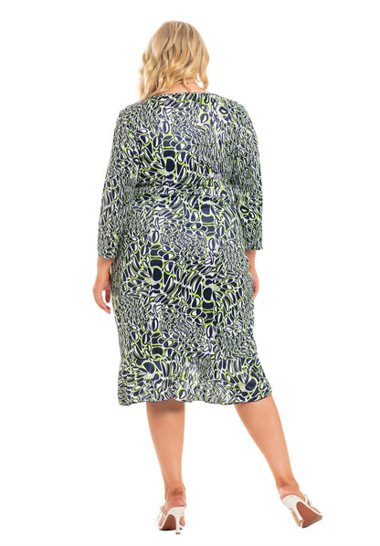 Fashion Print Long Sleeve Ruffle Wrap Dresses Wholesale Plus Size Clothing