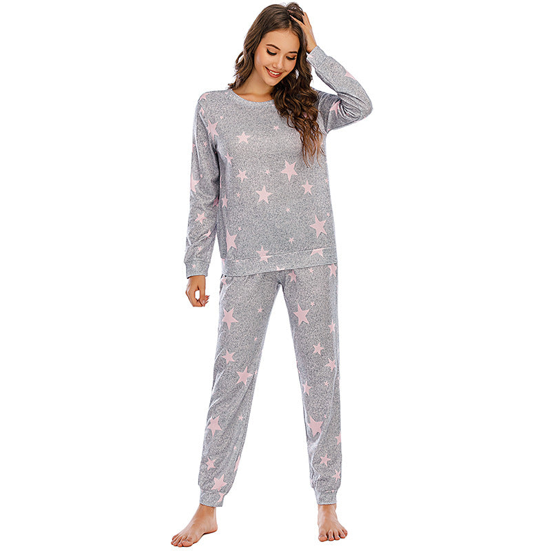 Pentagram Print Long Sleeve Casual Pajamas Sets Wholesale Loungewear