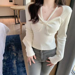 Solid Color Halter Cutout Round Neck Long-Sleeved Wholesale T Shirts Fashion Womens Tops
