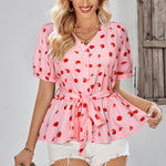 Printed Casual V-Neck Single-Breasted Short-Sleeved T-Shirts Wholesale Womens Tops