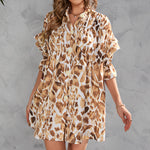 Printed Cropped Half-Sleeve Single-Breasted Wrap Chest Shirtdress Wholesale Casual Dresses