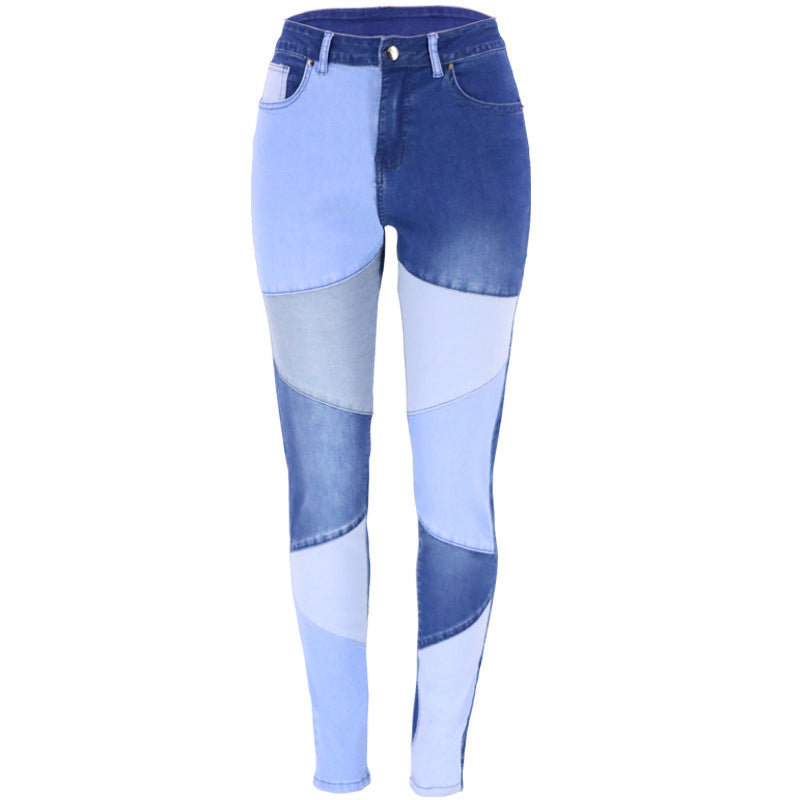 Fashion Colorblock Patchwork Denim Pants Wholesale Jeans