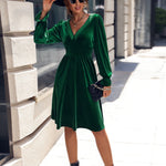 V-Neck Slim Fit Long-Sleeved Solid Color Simple Mid-Length Dress Wholesale Dresses