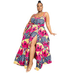 Vacation Loose Printed Slit Women Curvy Maxi Dresses Wholesale Plus Size Clothing