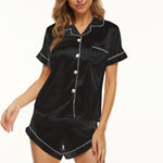 Satin Pajamas Suits Casual Lapel Shirts & Shorts Homewear Womens 2 Piece Sets Wholesale Loungewear