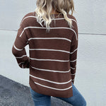 Casual Striped V Neck Loose Long Sleeve Wholesale Sweaters