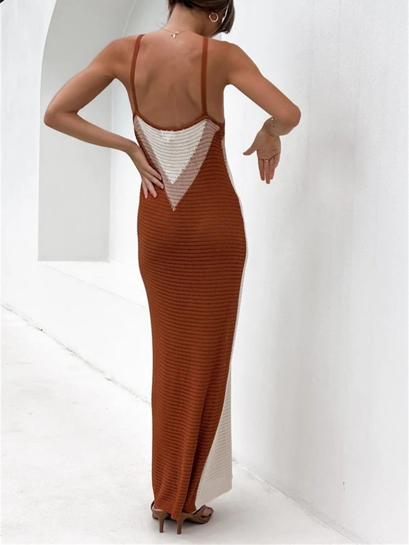 Summer Beach Knitted Maxi Dress for Vacation Sleeveless Backless Straps Wholesale Maxi Dresses