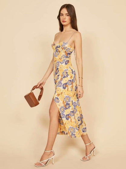 Strap Shoulder Printed Slit Sexy Sling Floral Dress Wholesale Dresses