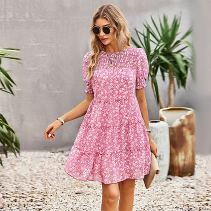 Floral Print Chiffon Printed Smocked Dress Wholesale Dresses