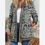 Vintage Cotton Linen Nethnic Style Print Tops Loose Long Sleeve Wholesale Cardigans