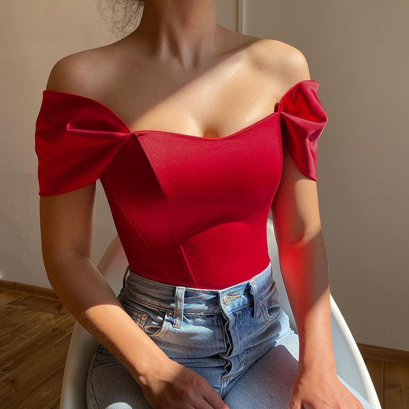 Off Shoulder Corset Tube Top Slim Solid Color Satin Summer Tank Tops Wholesale