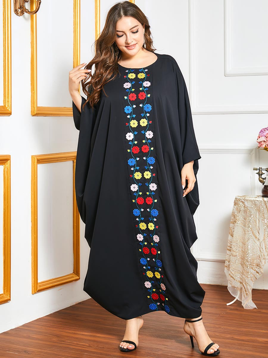 Robe Long Sleeve Loose Embroidered Curvy Dresses Wholesale Plus Size Clothing