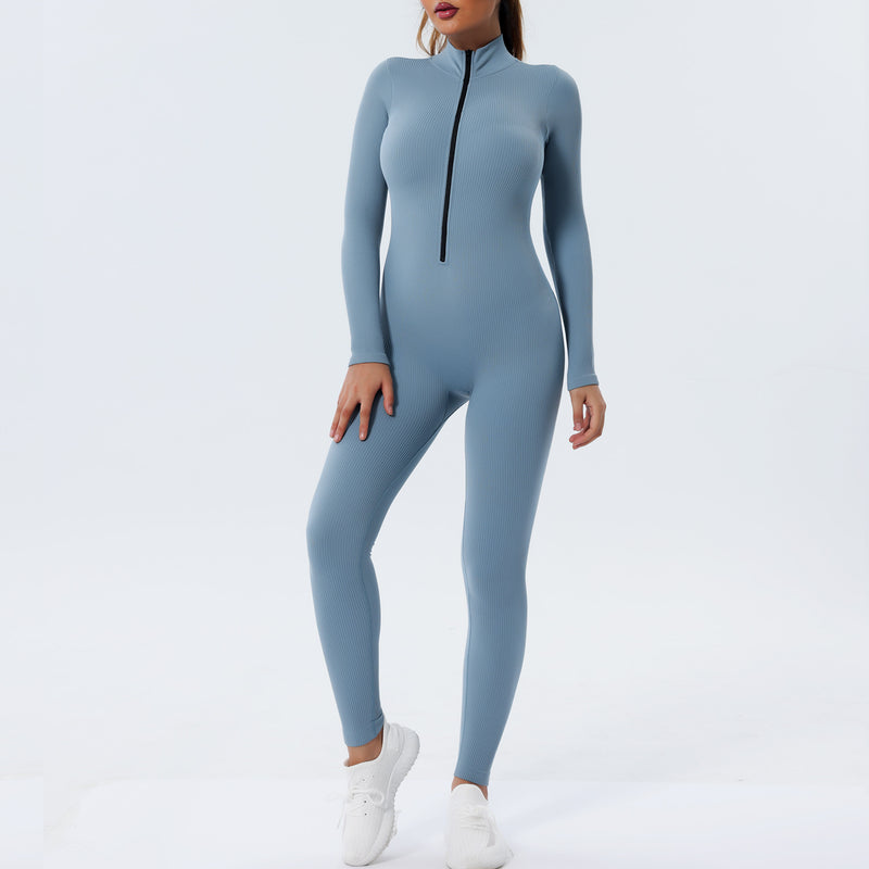 Seamless Yoga Tight Sports Long Sleeve Zipper Jumpsuit Wholesale Workout Clothes