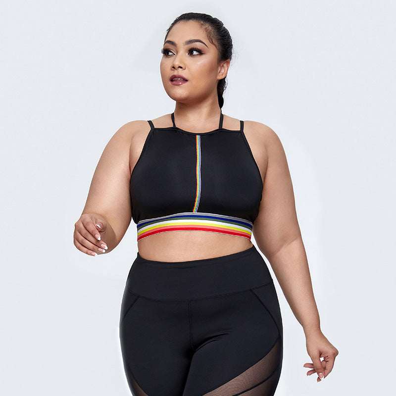 Curvy Yoga Sports Bra Rainbow Striped Print Women Lingerie Wholesale Plus Size Clothing