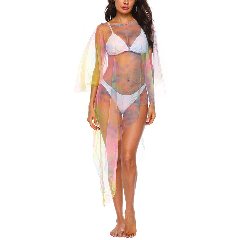 Perspective Irregular Colored Mesh Beach Cover Up Wholesale Women'S Tops