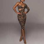 Leopard Print One Shoulder Cutout Sexy Dress Wholesale Bodycon Dresses