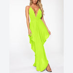 Lace-Up Deep V Wholesale Maxi Dresses Irregular Hem Casual Beach Vacation Chiffon Flowy Sling Dress