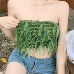 Stylish Niche Denim Stitching Strapless Tube Top Crop Top Wholesale Women Top