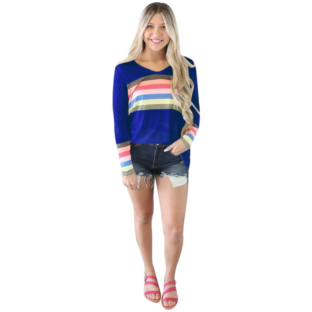 Rainbow Striped Print Causal Shirts Tunic Top Wholesale Womens Tops