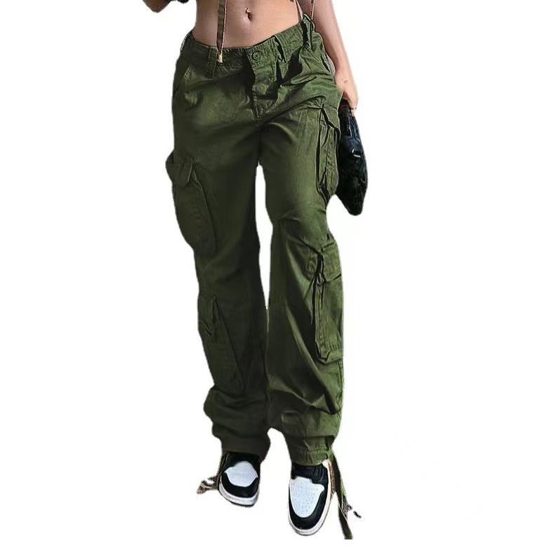 Fashion Solid Color Casual Hip Hop Style Multi-Pockets Straight Overalls Wholesale Pants