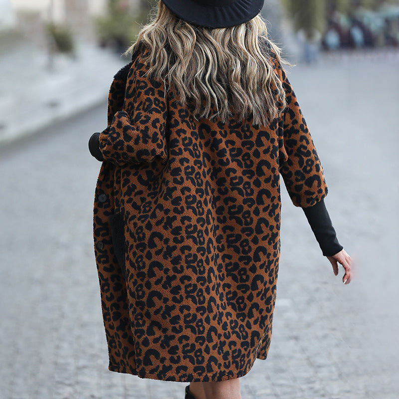 Fashion Loose Leopard Patchwork Fur Long Jacket Wholesale Coats