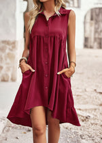 Sleeveless Solid Color Irregular Hem Tank Dress Wholesale Dresses