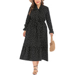 Wholesale Women'S Plus Size Clothing Polka Dot Print Tie Long Sleeve Flowing Dress