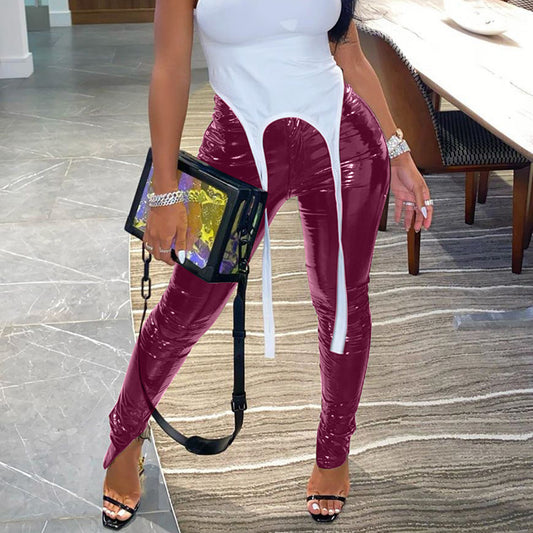 Sexy Women Slit Bag Hip PU Leather Trousers Wholesale Pants