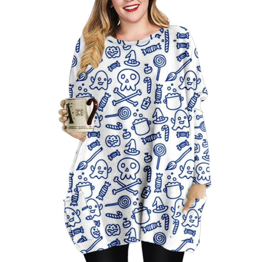 Crew Neck Long Sleeve Halloween T-Shirt Dress Wholesale Dresses