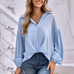 Solid Color Blouse Balloon Sleeve Ruched Shirt Wholesale Womens Tops