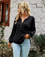 Casual V Neck Knit Tops Solid Color Loose Wholesale Womens Long Sleeve T Shirts