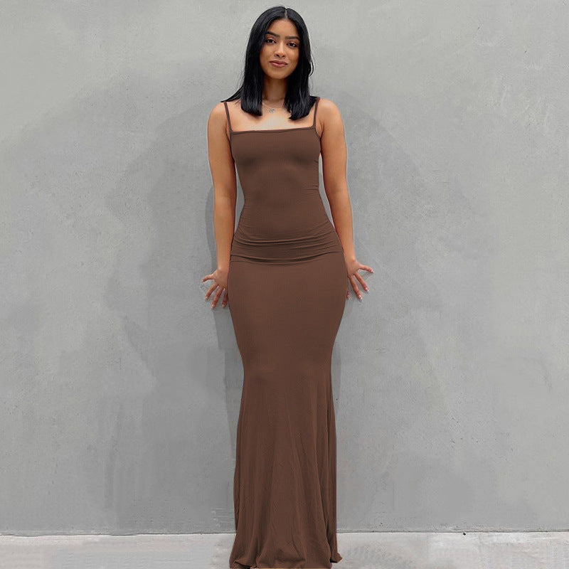 Kardashian'S Soft Lounge Long Slip Dress Solid Color Bag Hip Maxi Dresses Wholesale