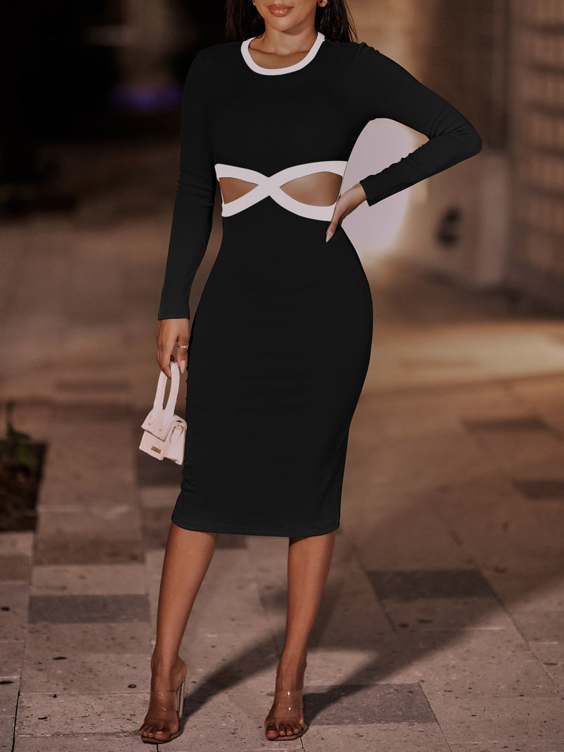 Sexy Cut-Out Long Sleeve Knit Bodycon Dress Wholesale Dresses