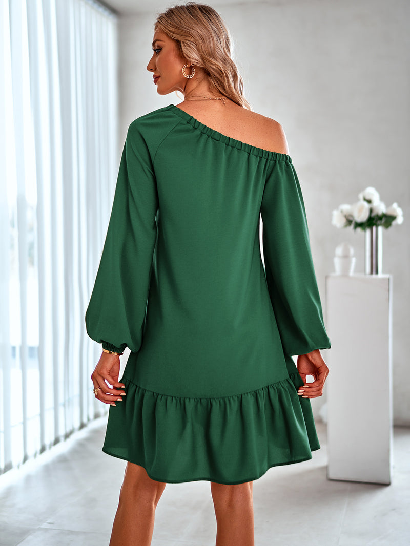 Fashion Solid Color Long Sleeve Ruffled Dress Wholesale Dresses