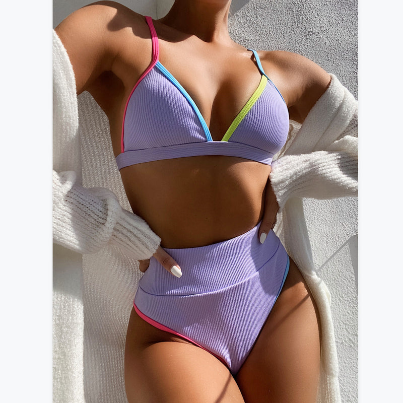 Colorblock Split Swimsuit Bikini Sets Wholesale Womens Swimwear