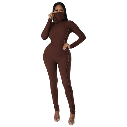 Solid Color Long Sleeve Turtleneck Fashion Women Jump-Suit Wholesale Jumpsuits