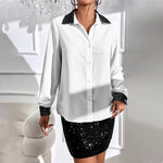 Colorblock Shirt Chiffon Long Sleeve Blouse Wholesale Womens Tops