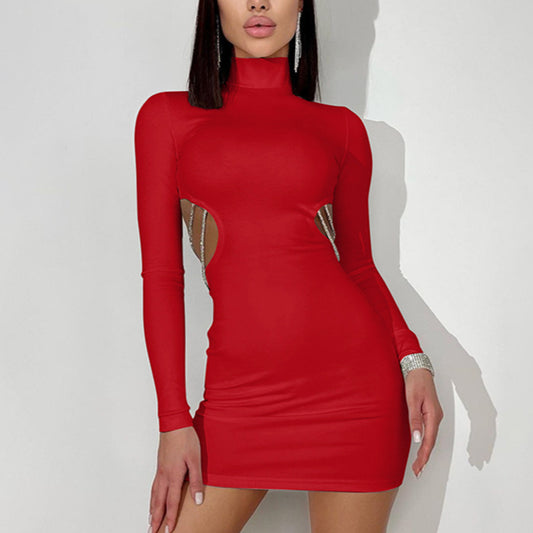 Sexy Backless Hollow Chain Long Sleeve Bodycon Dress Wholesale Dresses