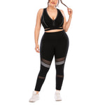 Sport Bra & Mesh Leggings Solid Color Curve Fitness Yoga Suits Plus Size Two Piece Sets Wholesale Activewears